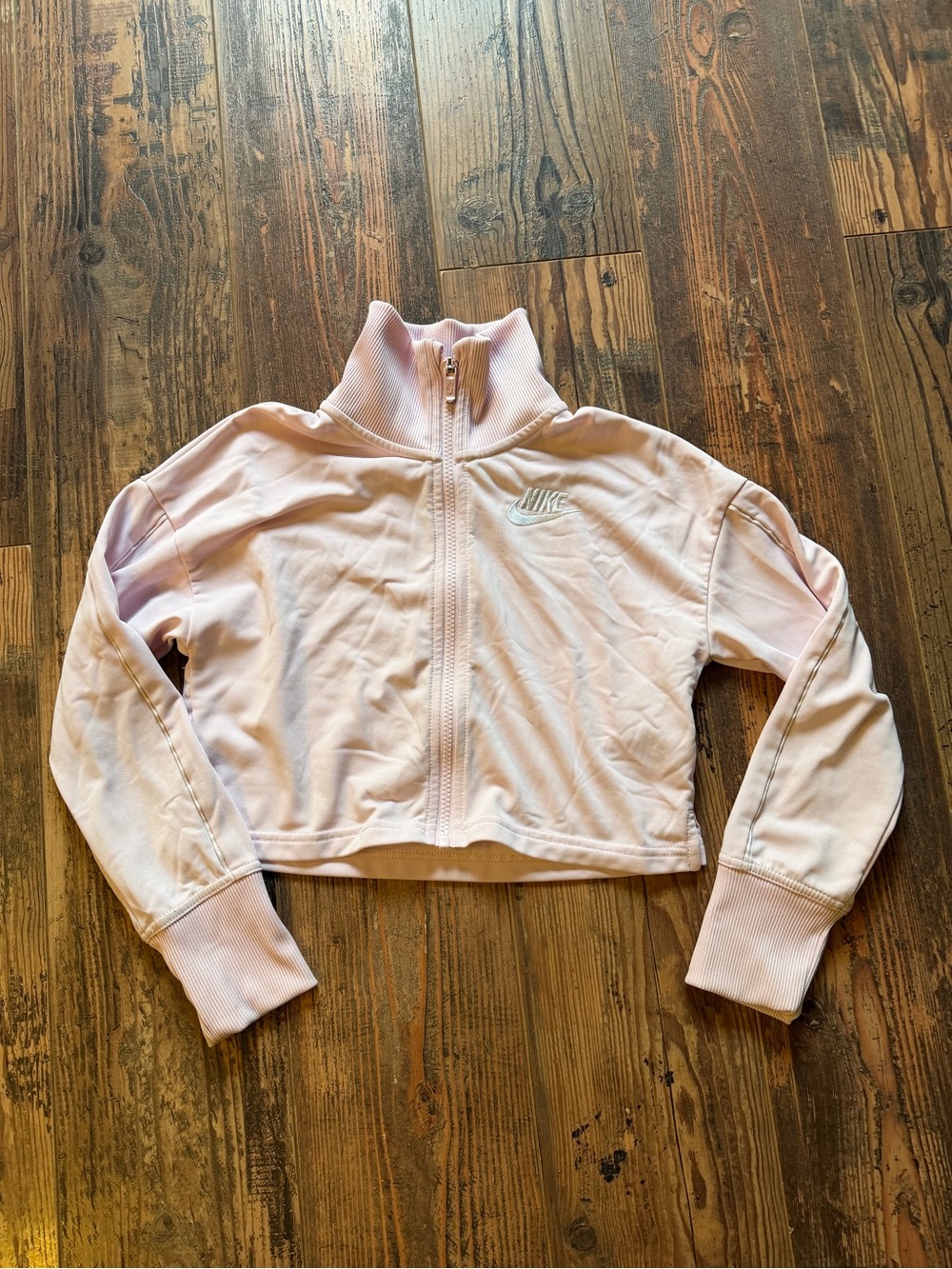 Nike Girls Youth Medium Pink Cropped Full Zip Track Jacket Mock Neck Y2K